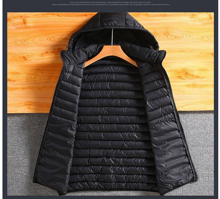 Leichte Herrenweste mit abnehmbarer Kapuze – Slim Fit Pufferjacke aus Polyester für lässige Winterkleidung (Schwarz/Rot/Khaki, L-7XL)_voghion.com