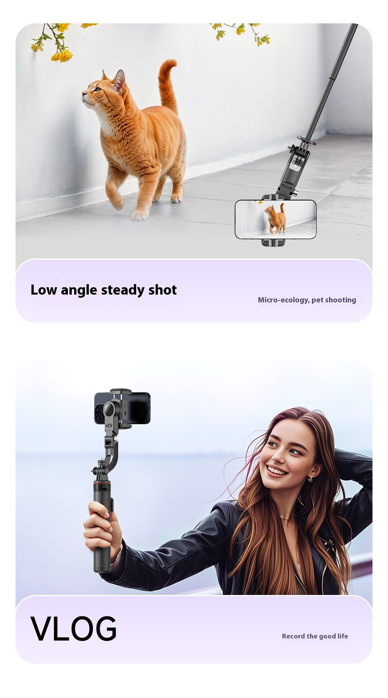 New Follow-up Anti-shake Gimbal Mobile Phone Selfie Stick, Fully Automatic Photo Artifact, Bluetooth Connection, Anti-shake Retractable_voghion.com