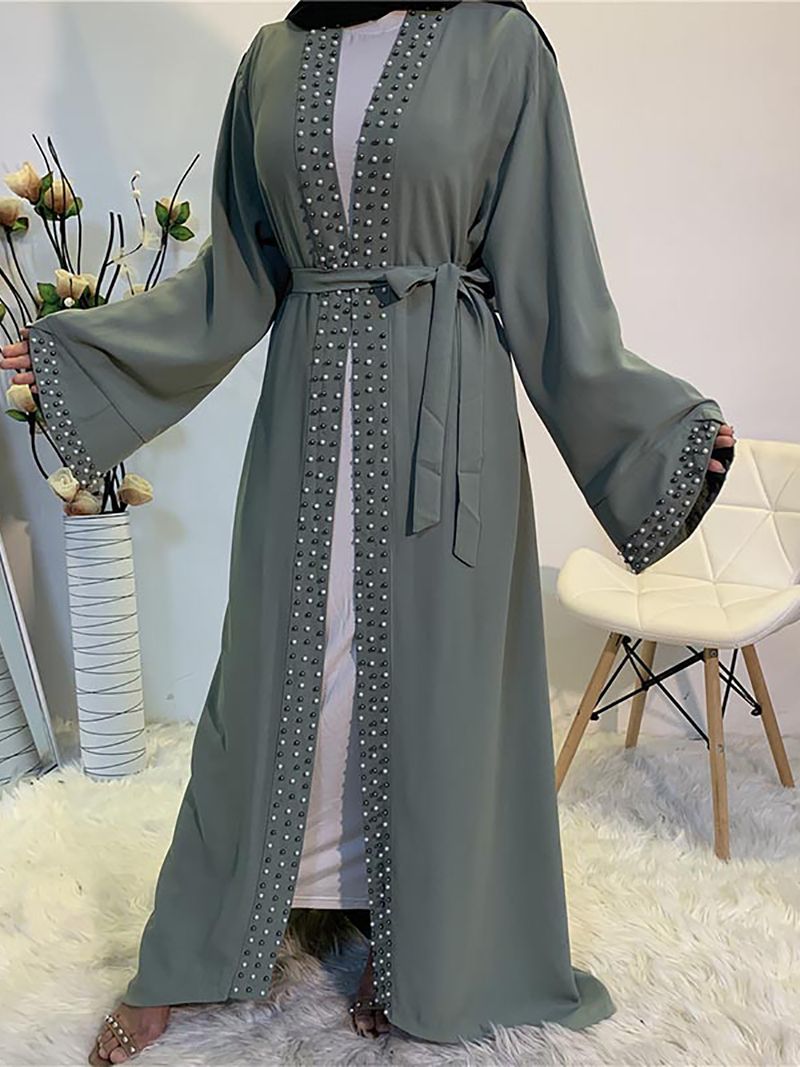Neueste muslimische Abayas für Frauen islamische Mode Perlen Kimono Robe bescheidenes Kleid lange elegante Strickjacken Kleidung vorne offen Abaya_voghion.com