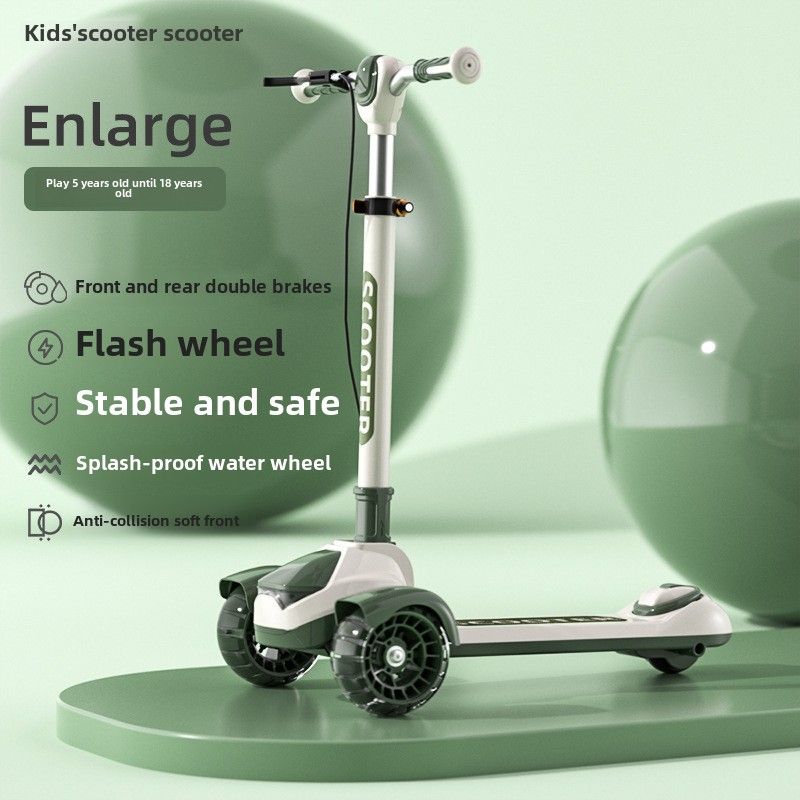 Büyük Çocuklar İçin Scooter Yanıp Sönebilir, Ergen Tek Bacaklı Scooter Üç Tekerlekli Çocuk Katlanabilir Oyuncak Araba_voghion.com