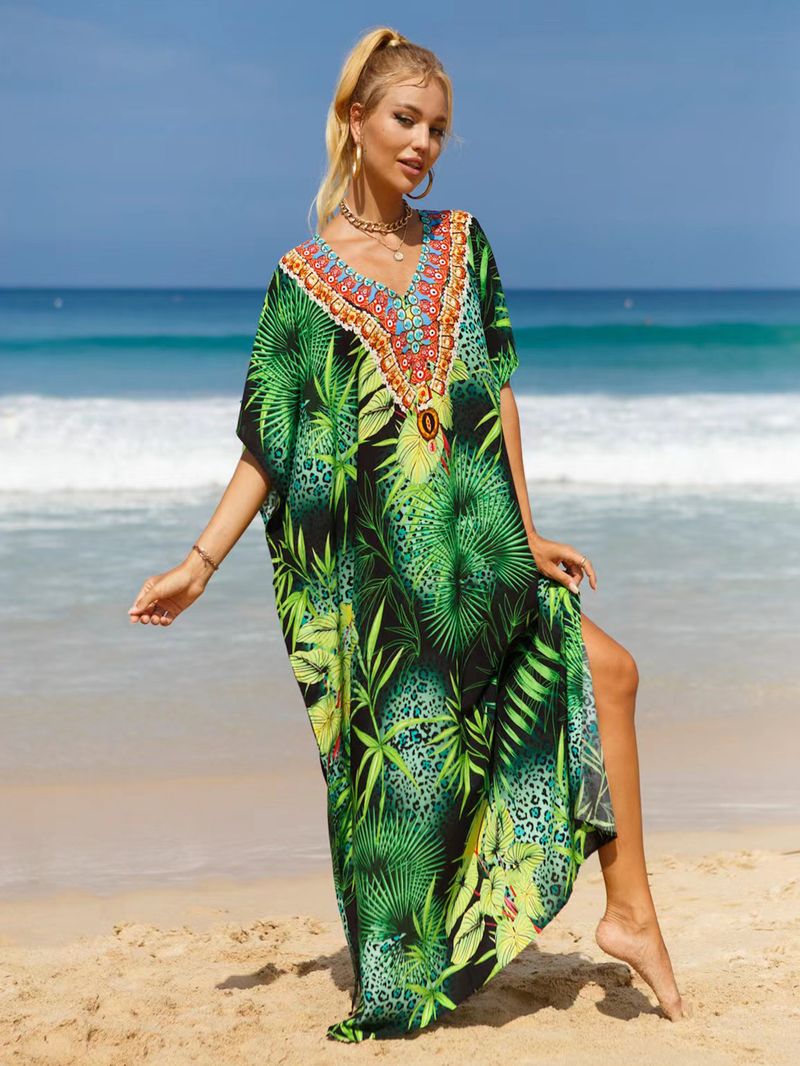 Bohemian Beach Cover-Up Kleid – Leichte und atmungsaktive Tunika aus 99 % Baumwolle für Damen, übergroßes, fließendes Sommerkleid, perfekt für den Pool_voghion.com
