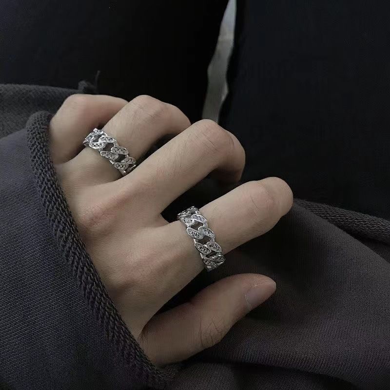 Anello a dito chiuso con diamanti, stile hip-hop, minimalista, alla moda, con catena cubana intarsiata, per uomo e donna._voghion.com