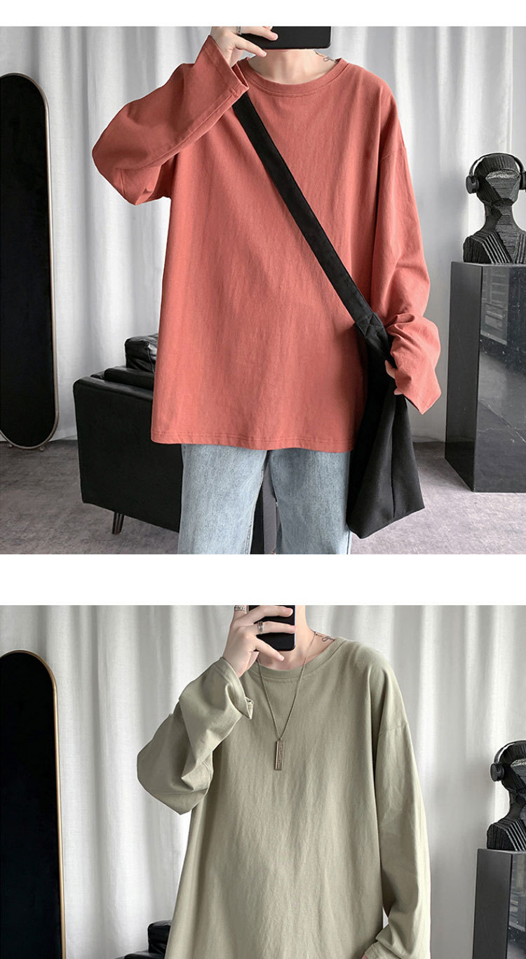 Maglietta a maniche lunghe da uomo, primavera e autunno, versatile e alla moda, in cotone, top rosa_voghion.com