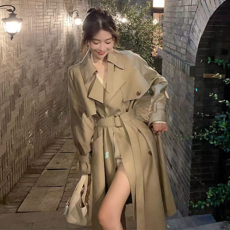 Koreaanse stijl mid-length trenchcoat lente herfst nieuwe kleine hoge Britse casual overjas voor vrouwen_voghion.com