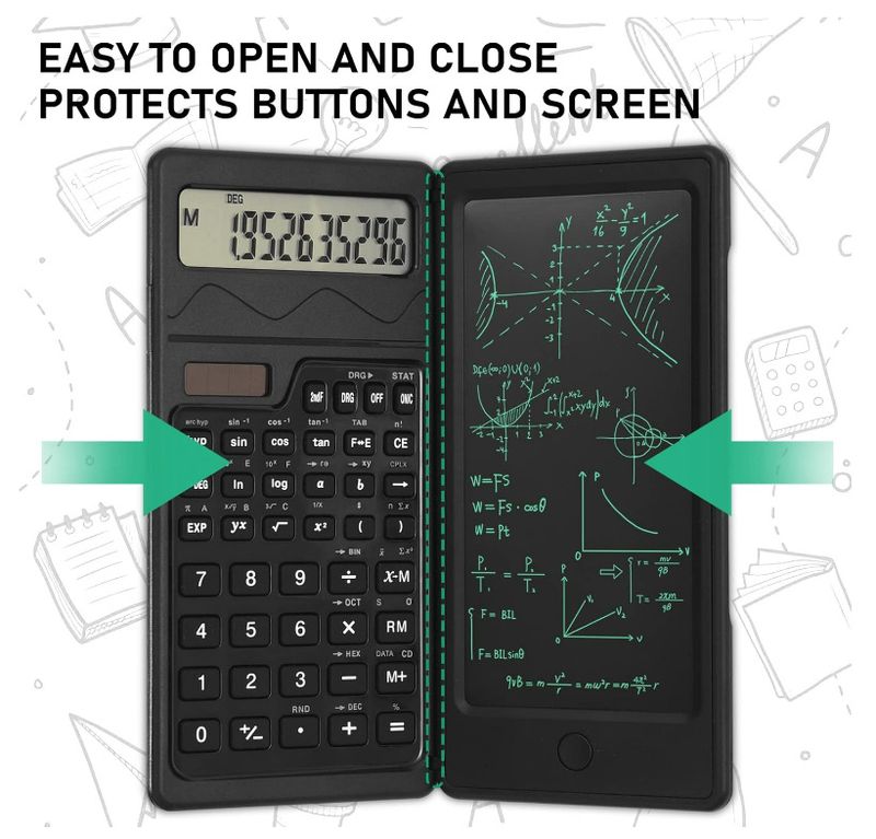 Solar Scientific Calculator With Writing Pad - 2-in-1 Portable Mini Foldable Calculator For Students & Professionals, 12-Digit Display, Dual Power_voghion.com