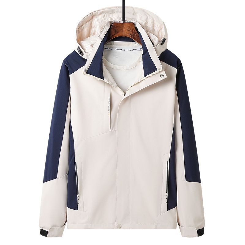 Nuova giacca sportiva per l'autunno e l'inverno per le coppie, design con cappuccio alla moda, antivento staccabile con blocchi di colore_voghion.com
