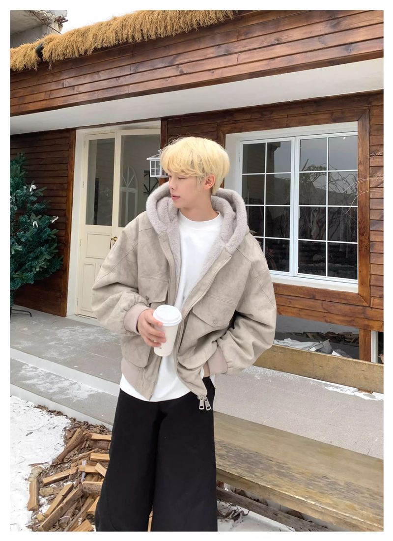 Men's Winter Hooded Puffer Jacket, Oversized Style, Retro Quilted Coat With Marble Print, Streetwear-Inspired Warm Outerwear_voghion.com