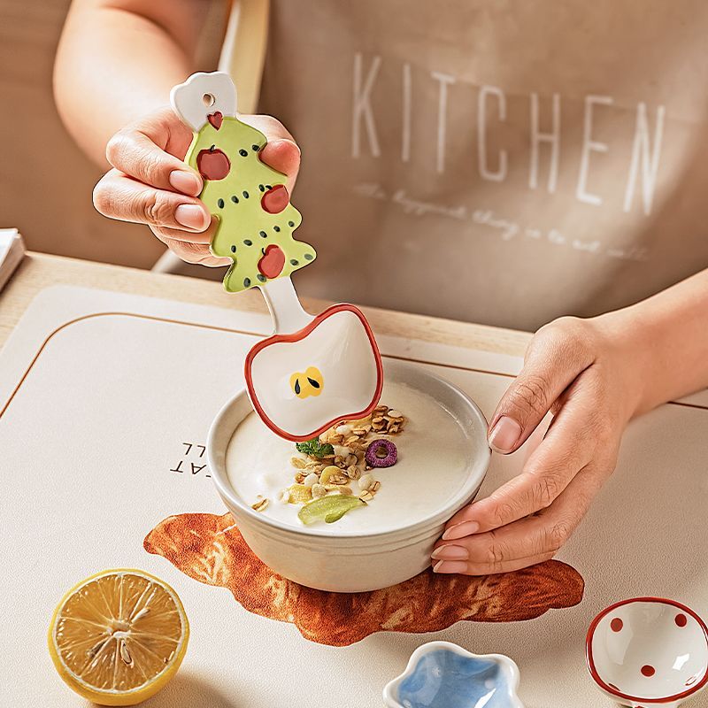 Exquisite Ceramic Small Cute Household High-Value Beautiful Soup Ladle Rice Spoon Glaze Underglaze Color_voghion.com