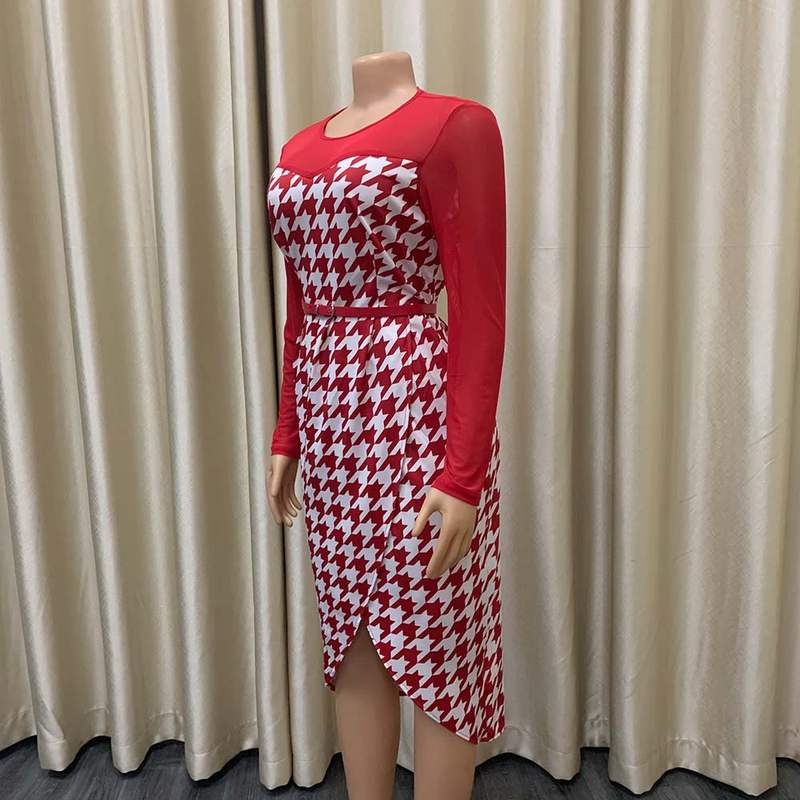 Damenbekleidung in Übergröße, Modedruck, Mosaik-Netz, professionelles Bürokleid_voghion.com