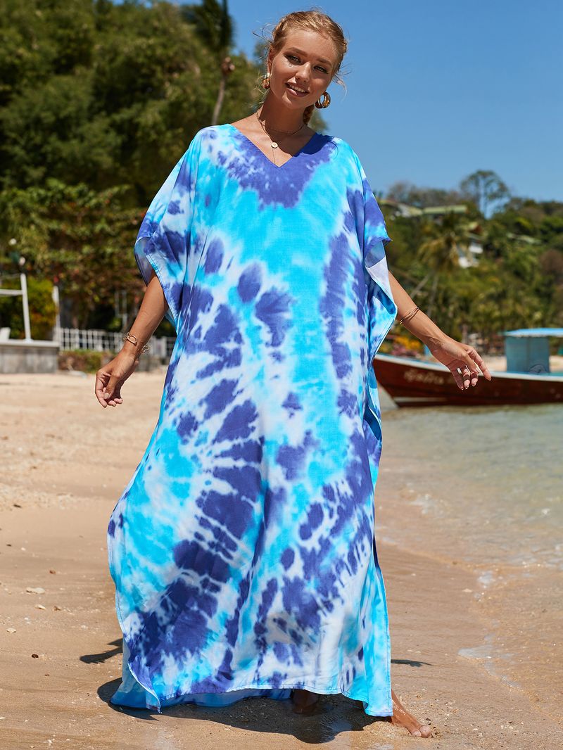 Strandkleid aus 100 % Baumwolle für Damen – Sonnenshirt mit Boho-Print, locker sitzende Bademode, Langarm-Tunika für den Urlaub am Pool_voghion.com