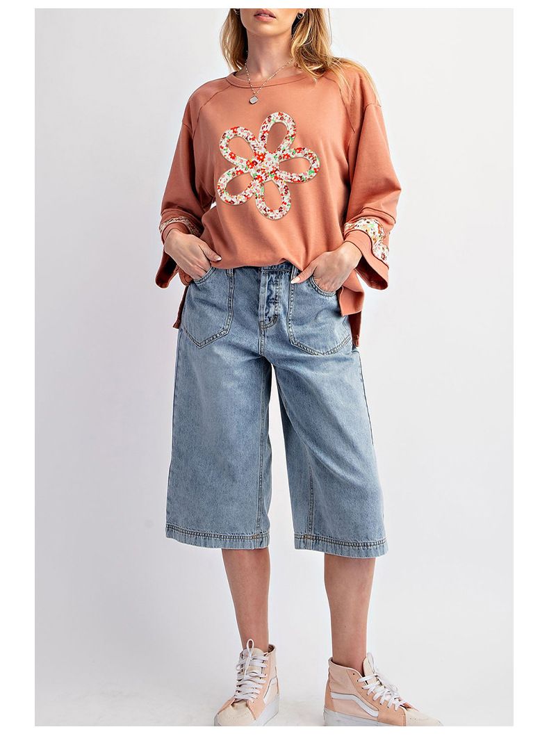 Shiying casual sciolto toppa floreale alla moda T-shirt per le donne autunno nuovo stile semplice e versatile pullover top_voghion.com