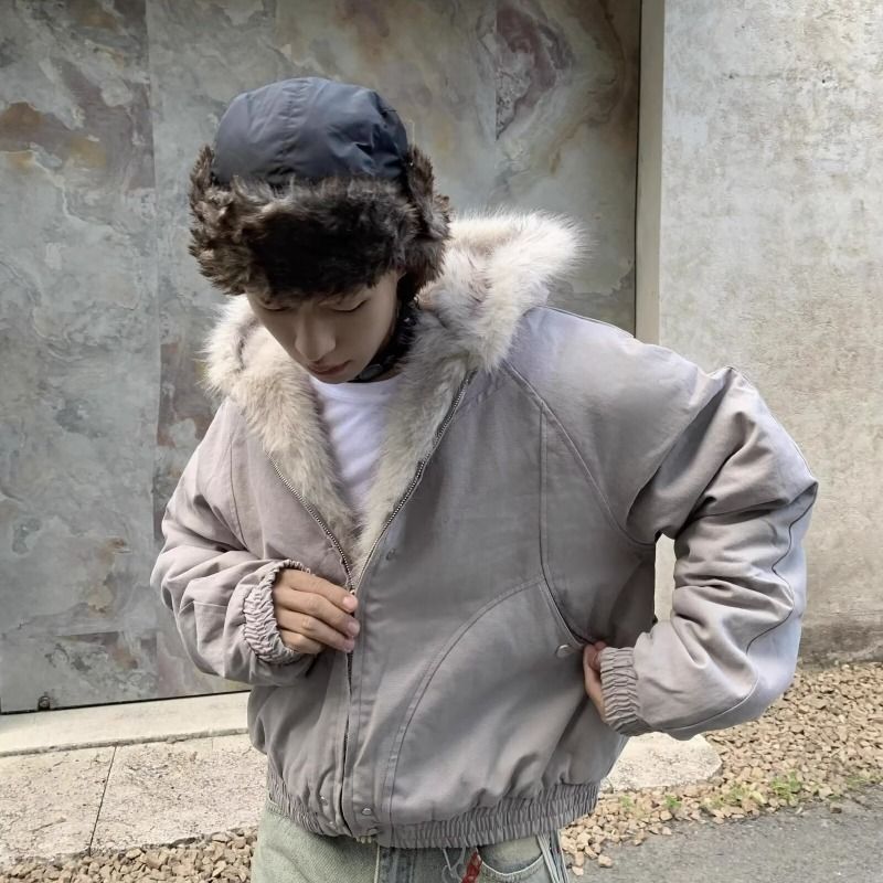 Vintage Style Winter Puffer Jacket With Faux Fur Collar - Warm Short Coat For Men & Women_voghion.com