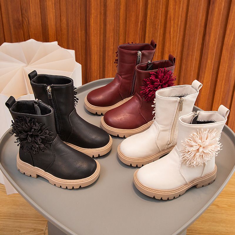 Mädchenschuhe, Lederkinderblume, 2024 Herbst und Winter neue Single Princess-Mittelsohlenstiefel, Martin-Stiefel_voghion.com