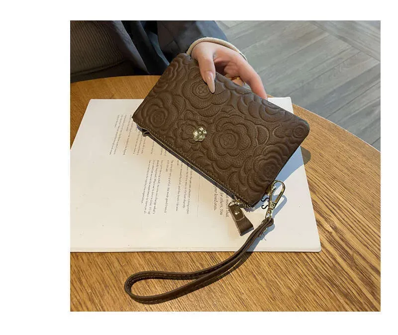 Top Layer Cowhide Long Printed Wristlet Bag Fashionable Mom Clutch Classic Trendy Versatile Wallet_voghion.com