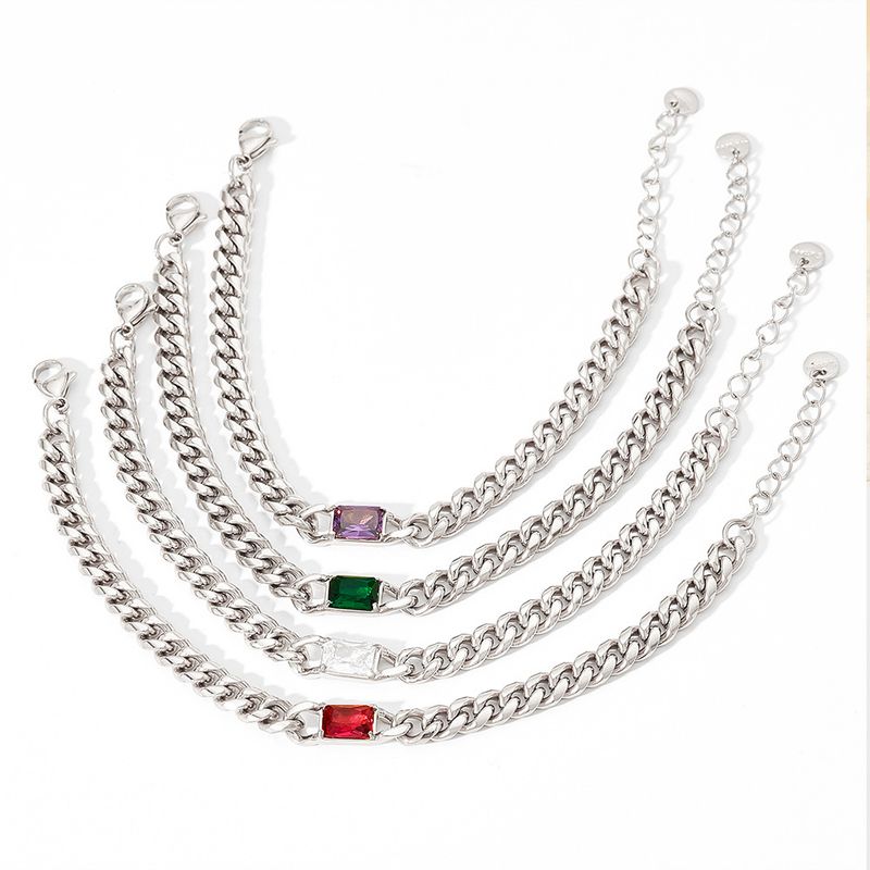 Zircon Cuban Chain Bracelet Green Vacuum Plated Gold Stainless Steel Fashion High-end Sense Women's Jewelry_voghion.com