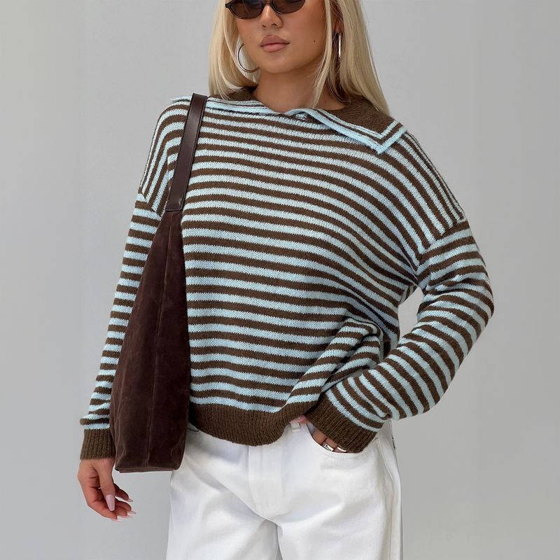 Pull rayé oversize en maille – Pull à manches longues décontracté et confortable (S-XL) | Streetwear tendance_voghion.com