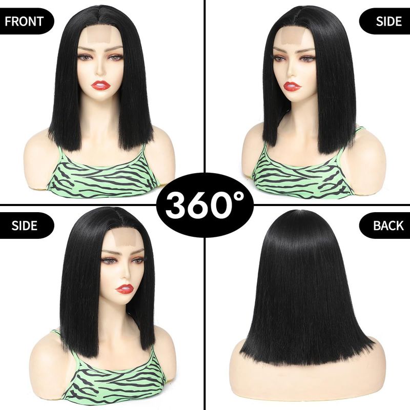Synthetic Clip-in Ladies Small Front Lace Black Middle Part Short Straight Hair Chemical Fiber Headpiece_voghion.com