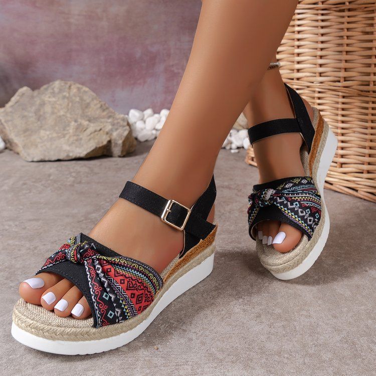 New Casual Women's Sandals With Large Bow And One-line Button_voghion.com
