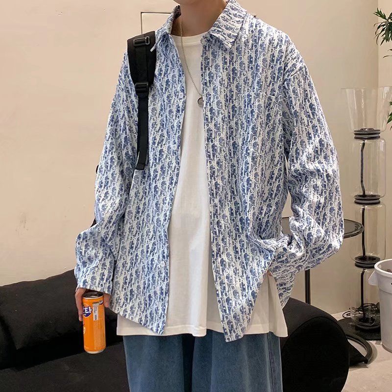 Herrenbekleidung Langarmhemd Herren trendiges Ins große Freizeithemd hübsches englisches Hemd_voghion.com