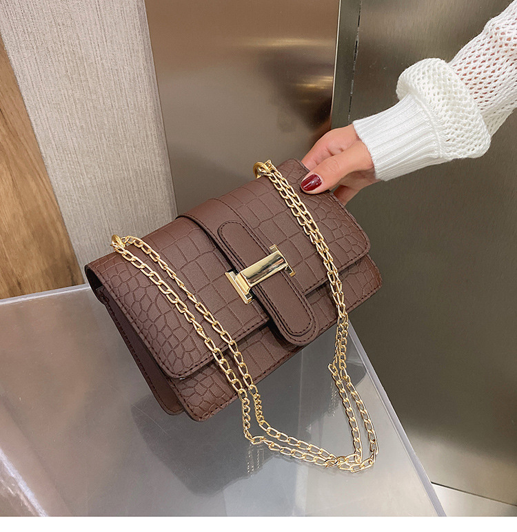 Women's single shoulder bag stone pattern oblique arm women's bag 2023 spring new embossed solid color square bag_voghion.com