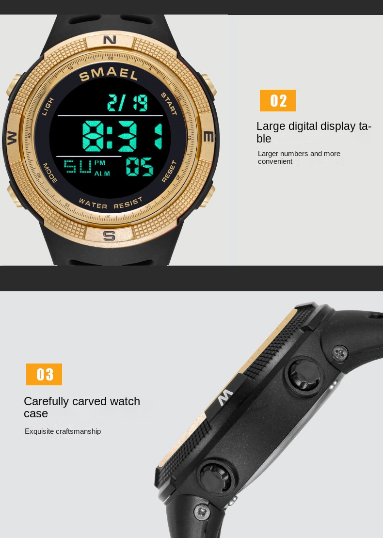 2023 new single-display digital watch leisure waterproof outdoor sports electronic watch men and women student watch_voghion.com