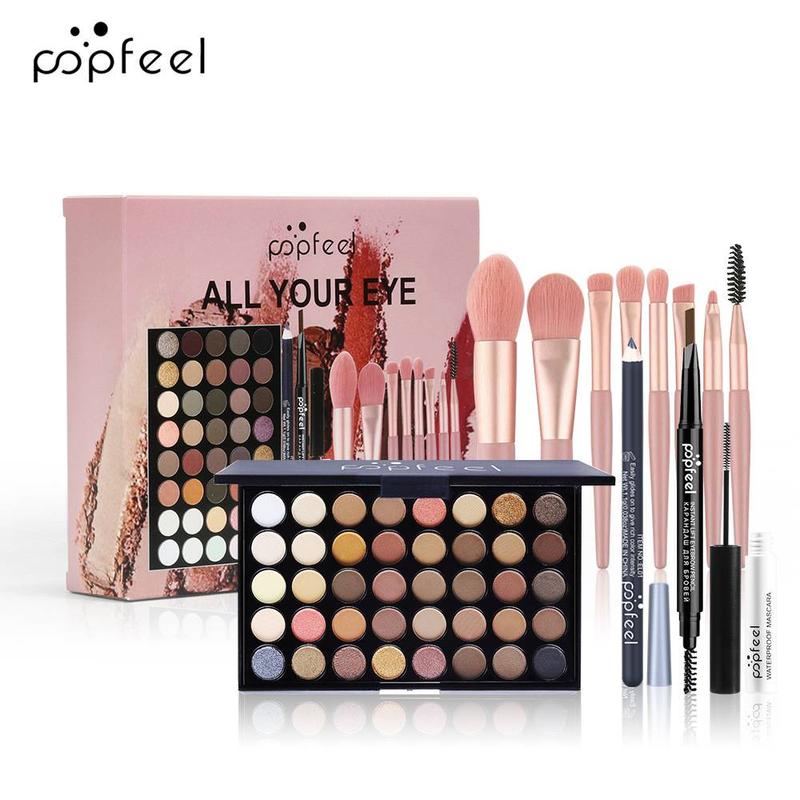 Aplauzuma komplekts Eyeshadow Brow pencil Mascara Eyeliner Acu sejas komplekta kombinācija_voghion.com