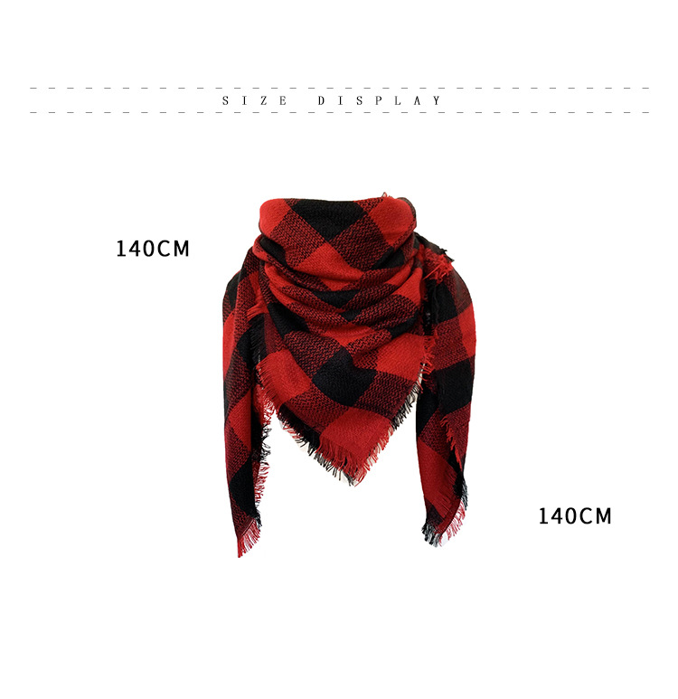 Cachecol quadrado xadrez vermelho e preto feminino outono e inverno unissex_voghion.com