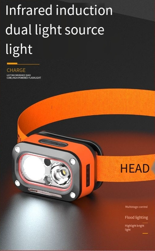 sterk licht dubbele lichtbron LED koplamp golfsensor multifunctioneel USB-oplaadbaar hoofd gemonteerd werklicht_voghion.com