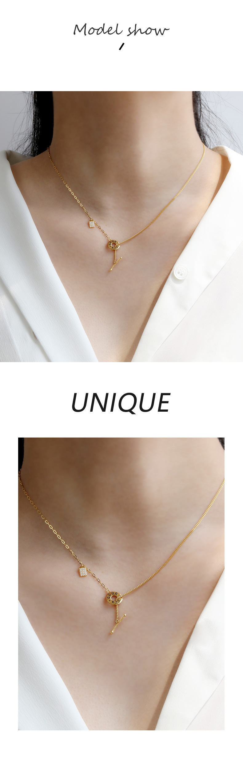 Fashion Trendy Letter Geometric Sterling Silver Gold Plated K-gold Necklace Women's Clavicle Chain Fashionable_voghion.com