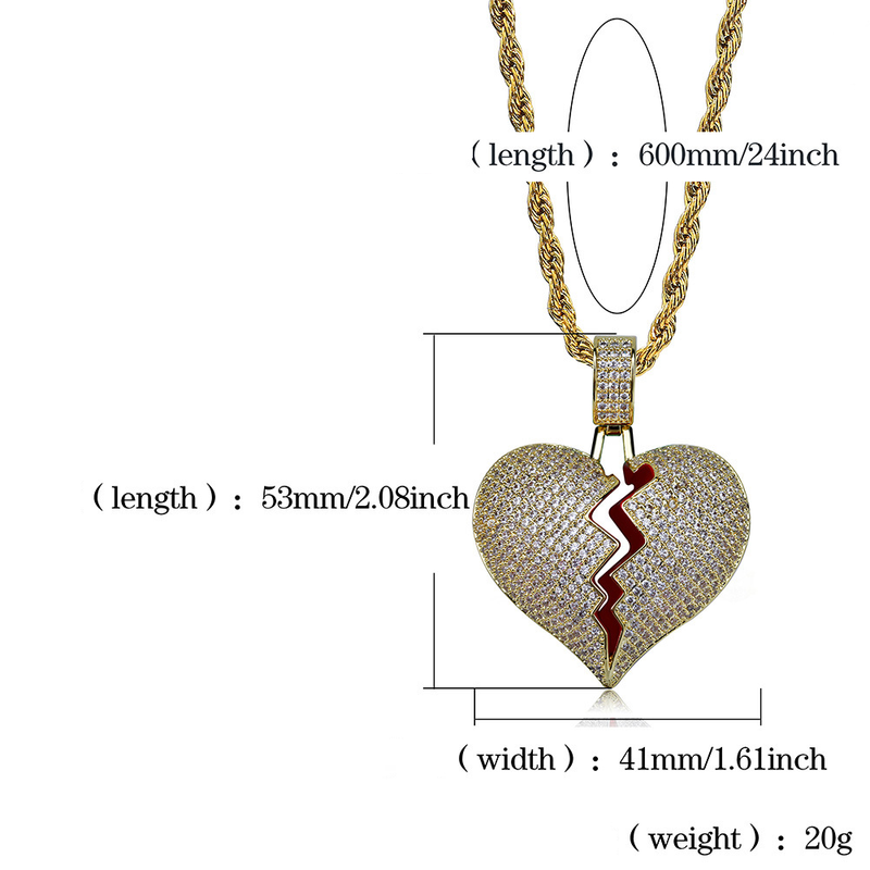 Combination Stitching Necklace Hip Hop Gold Plated Full Zircon Trendy Men's Fashion Wear Heartbreak Pendant Jewelry_voghion.com