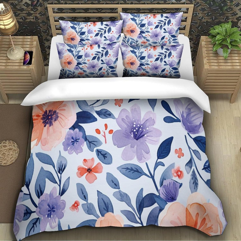 Copripiumino a tema floreale 3D, copripiumino per bambini, set di biancheria da letto per copriletto, set di biancheria da letto in microfibra morbida e traspirante, set decorativo per camera da letto, 3 pezzi, matrimoniale_voghion.com