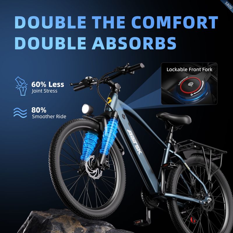 Bicicleta elétrica Aairsk S800 para adultos, bateria de 36V 13Ah, trava com cartão inteligente_voghion.com