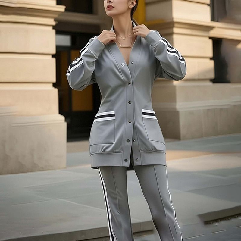 Women's Casual Button-Down Long Sleeve Top & Pants Set - Polyester Comfort Outfit For Work & Daily Wear_voghion.com
