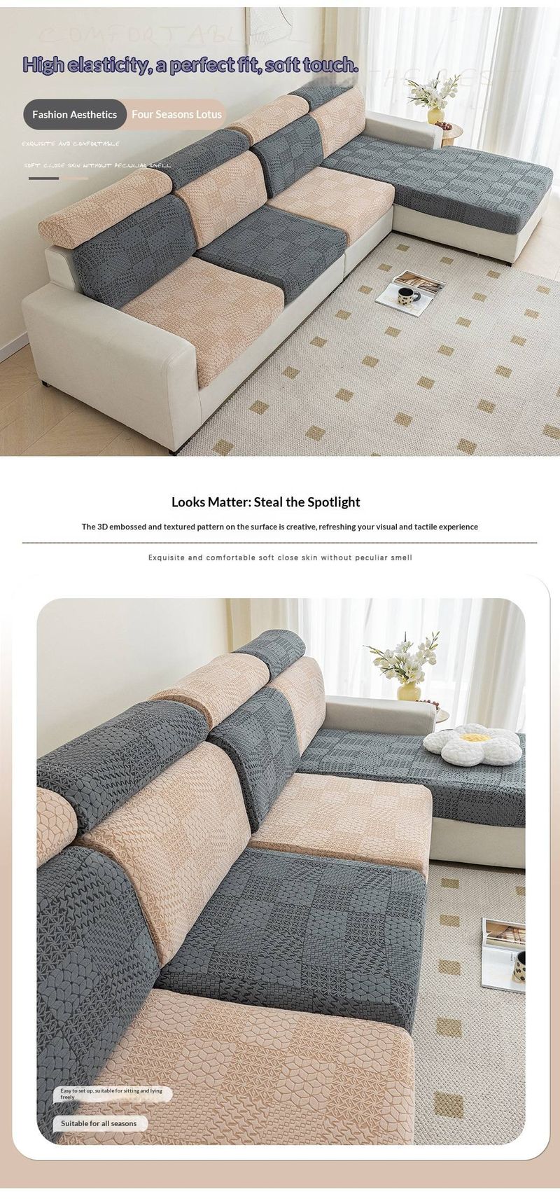 Copridivano elasticizzato – Copertura totale, tessuto in poliestere, vestibilità moderna per divano componibile, divano a due posti e poltrona (antiscivolo, lavabile in lavatrice)_voghion.com