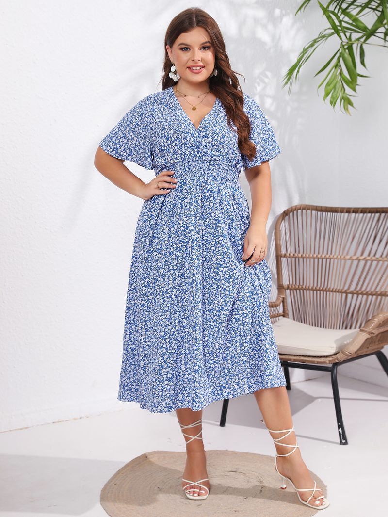 Vestido de verano nuevo de manga corta con escote en V y corte ajustado elegante para mujer_voghion.com