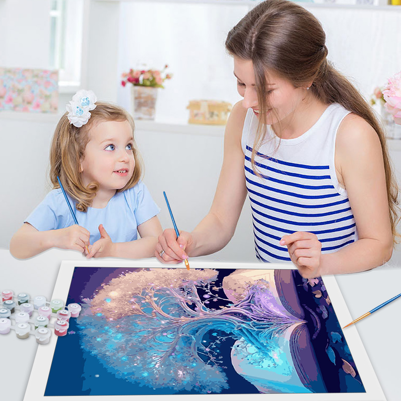 RUOPOTY Pittura classica con numeri Dipinti decorativi dipinti a mano Albero nel libro Decorazione domestica per regalo per bambini_voghion.com