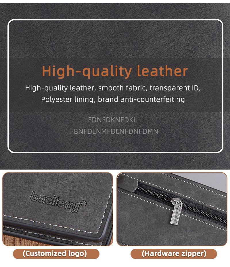 BAELLERRY New Men's Long Wallet With 17 Card Slots, Tri-Fold Design, Minimalist Business Style, Zippered Bill Compartment_voghion.com