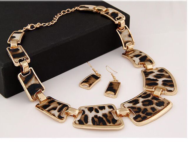Halskette zubehör Koreanische version leopard print halskette pullover kette ohrring set_voghion.com
