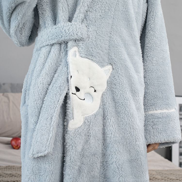 Bequemes Nachthemd für Damen im Herbst und Winter, verdickt, lang, Loungewear-Versicherung für Damen_voghion.com