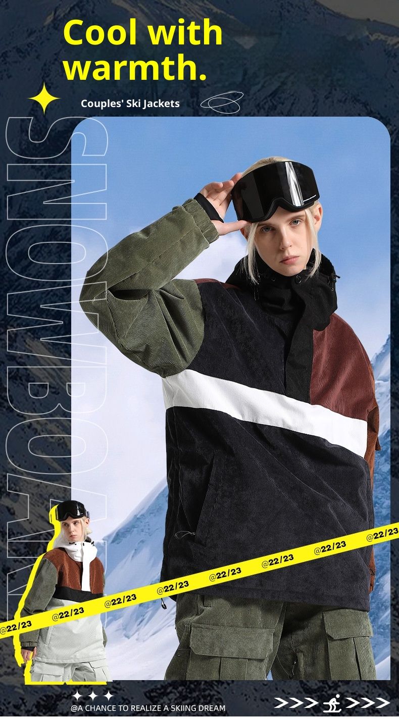 001 001 Women's Patchwork Color-Block Corduroy Windproof Warm Single And Double Board Export Sports Outdoor Ski Suit For Men_voghion.com