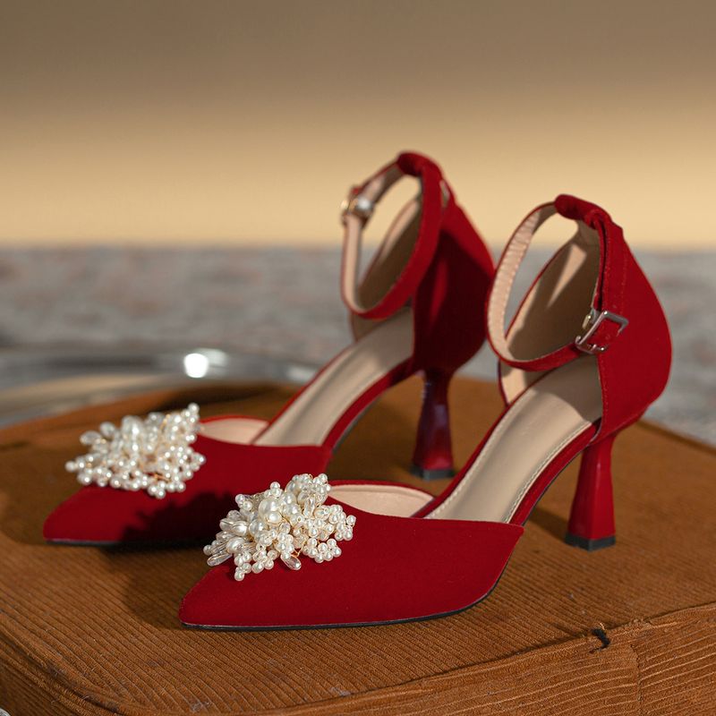 Chinese Style Xiuhe Red Wedding Pearl Flower Hollow High Heels, Spring And Summer New Styles, Detailed Order Shoes,_voghion.com