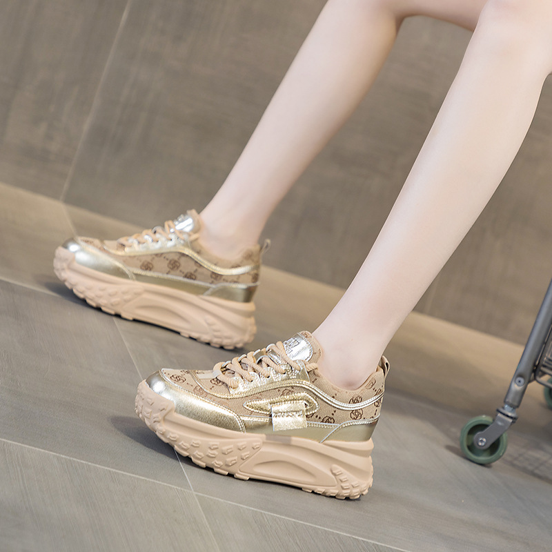 Baskets décontractées en toile spéciale pour femmes, collection printemps 2025, bout rond, semelle épaisse, style français, rehaussantes._voghion.com