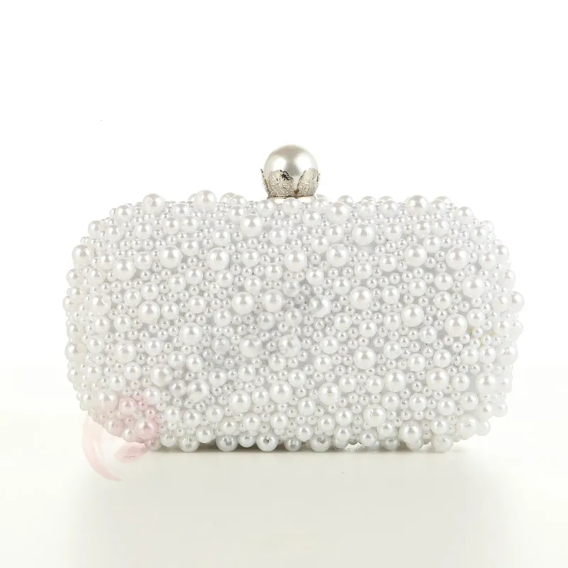 Borsa da sera con perline e tracolla a catena fatta a mano per matrimonio, borsa da donna con perle artificiali per feste di matrimonio_voghion.com