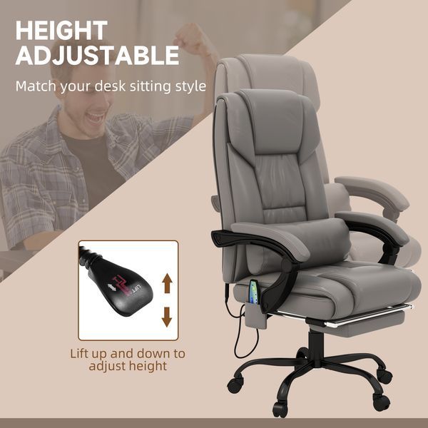 Vinsetto High Back PU Leather Massage Office Chair, 6 Vibration Points, Ergonomic With Footrest, Adjustable Height, Remote, Gray_voghion.com