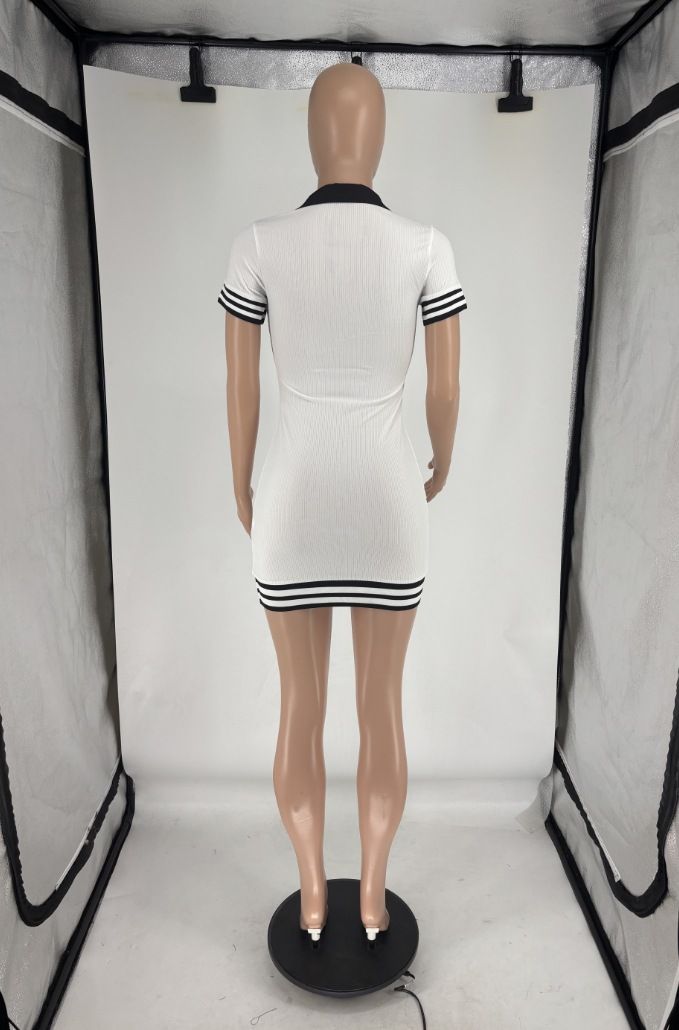 Damenbekleidung Hochwertiges Revers Kurzarmkleid Gerippter Sexy Kurzer Rock_voghion.com