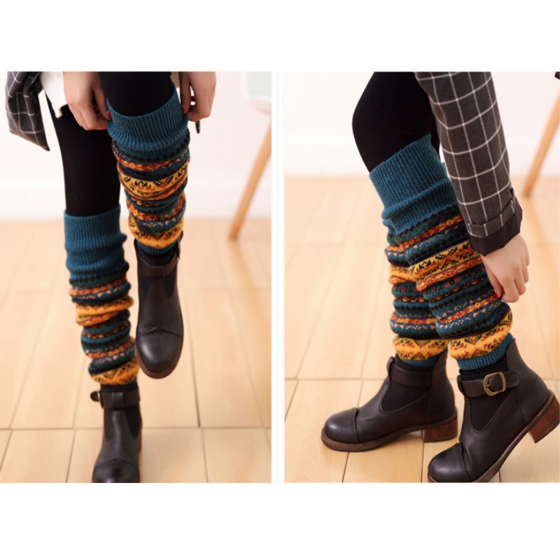 Nouveau Hiver sur genou longue couverture en tricot Crochet femmes jambe chaud Legging chaud rayé noël Pierna Mujer cuisse_voghion.com