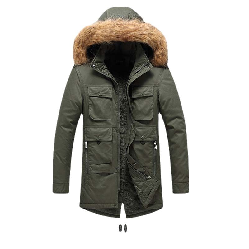 Winter dicke Jugend braun einfarbig Verbund Reißverschluss Graben Tasche lässige Baumwollkleidung_voghion.com