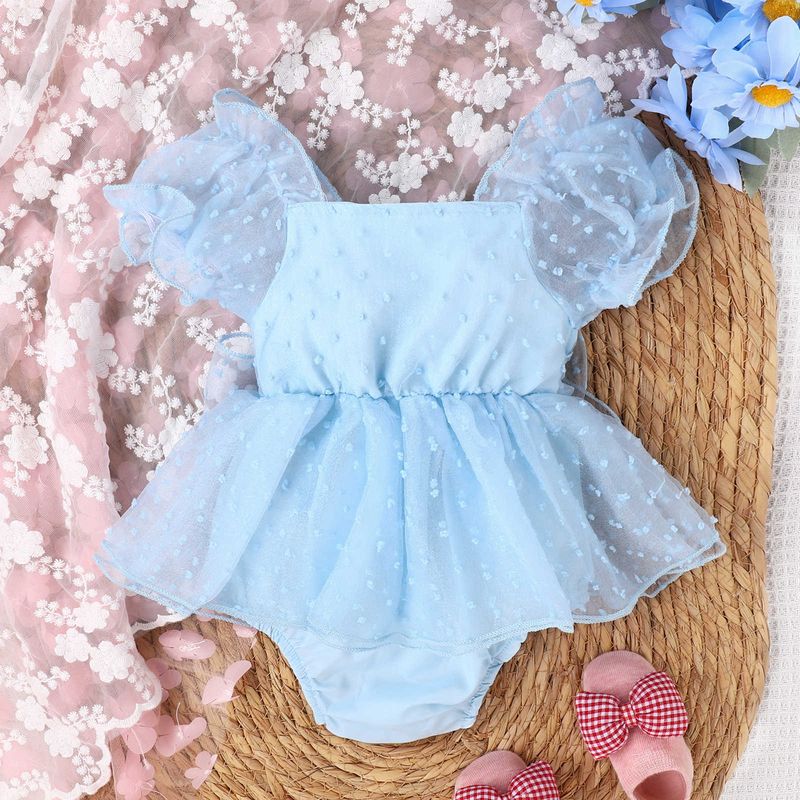 23 Korean version princess style girl jumpsuit, summer baby bubble sleeves, bow tie, mesh skirt hem, and jumpsuit_voghion.com