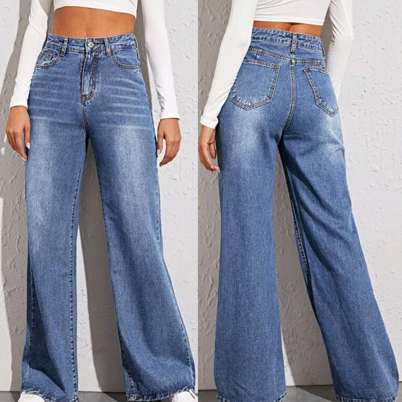 Abbigliamento da donna in vendita Jeans larghi a vita alta e gamba larga con baffi di gatto lavati e scimmia artigianali per le donne_voghion.com