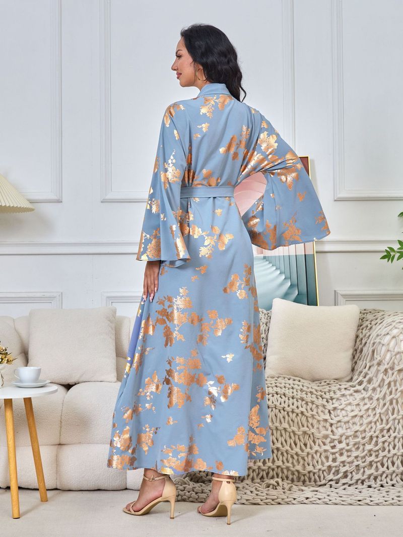 Damenbekleidung Naher Osten Muslimische Damenmode im neuen Stil mit Goldprägung Abendkleid Arabisches Kleid Kaftan Robe_voghion.com